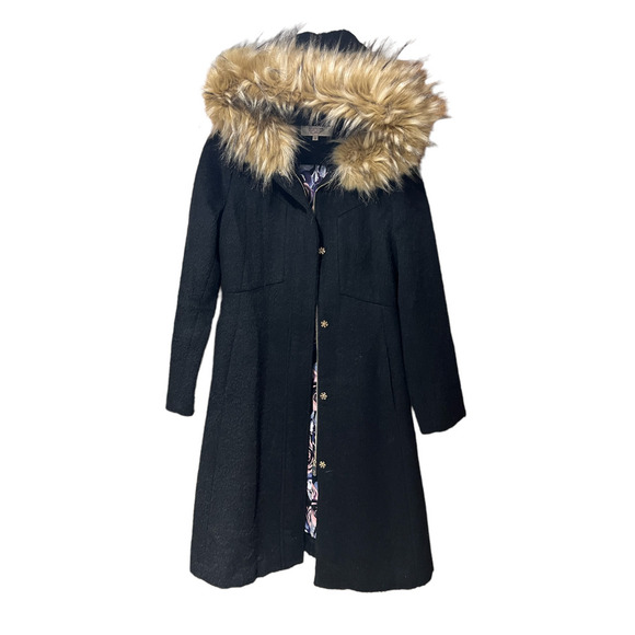 Eliza J Jackets & Blazers - Eliza J - Belted Brushed Wool Blend with Faux Fur Trim - Size 10